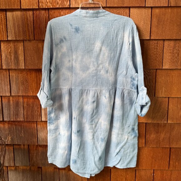 NWOT Anthropologie Cloth & Stone Blue Tie Dye Button Front Dress - Women's Large - Picture 9 of 12